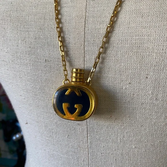 Rare Vintage GUCCI Perfume GG Pendant NECKLACE Statement Designer Jewelry